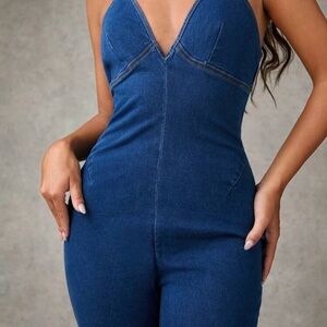 SHEIN Deep Blue Denim Jumpsuit